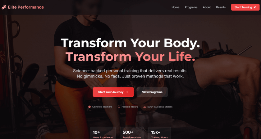 Personal trainer website demo preview