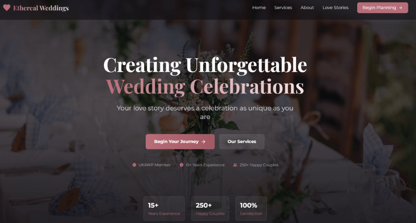 Wedding planner website demo preview